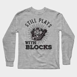 still plays with blocks vintage retro racing cars funny mechanic Long Sleeve T-Shirt